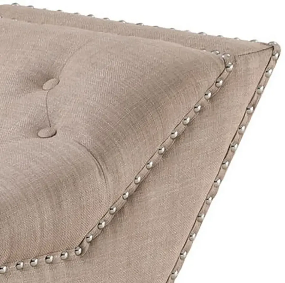 Bench with Button Tufted Details and Nailhead Trim, Beige-Benzara