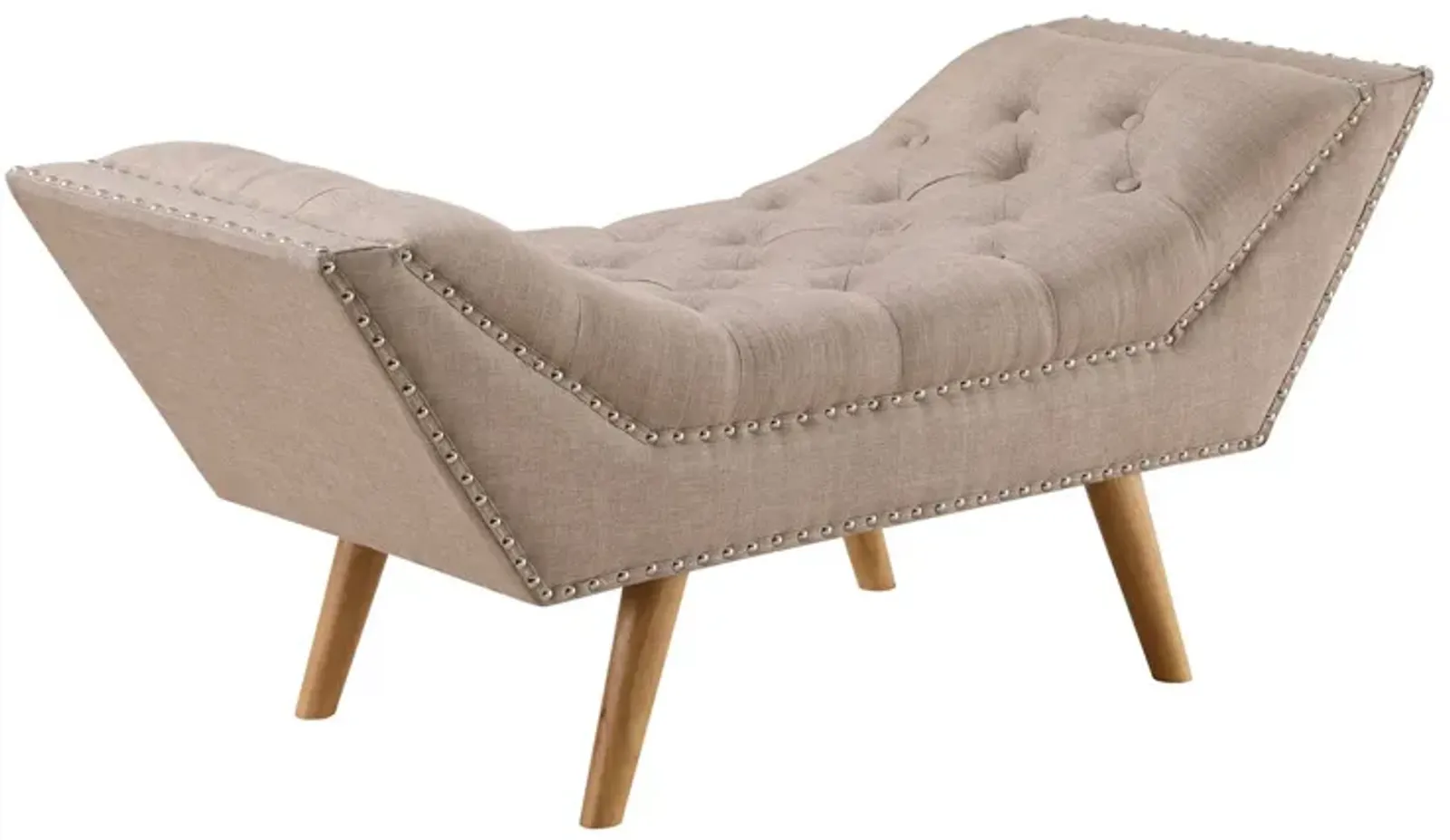 Bench with Button Tufted Details and Nailhead Trim, Beige-Benzara