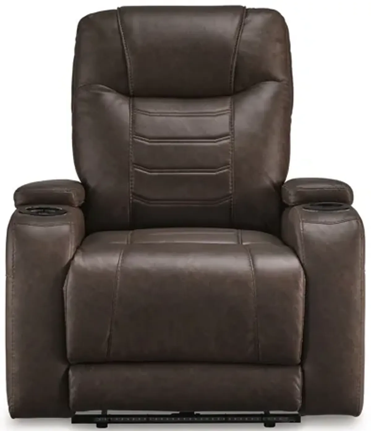 Scon Power Recliner Chair, 37 Inch, LED Light, Brown Faux Leather - Benzara