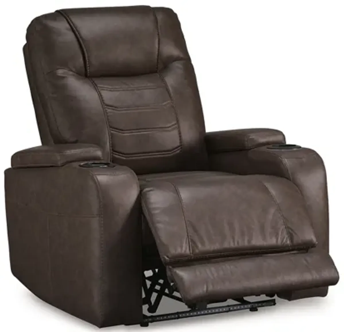 Scon Power Recliner Chair, 37 Inch, LED Light, Brown Faux Leather - Benzara