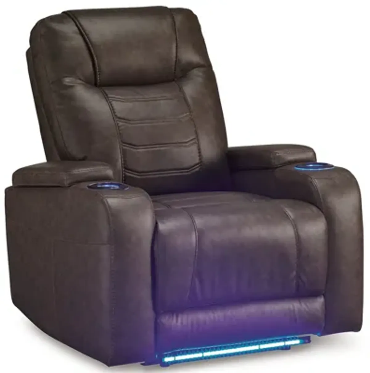 Scon Power Recliner Chair, 37 Inch, LED Light, Brown Faux Leather - Benzara