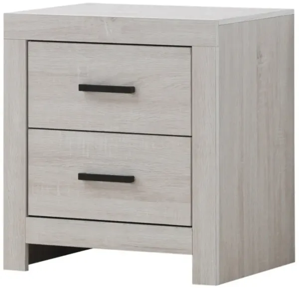 Nightstand with 2 Drawers and Metal Bar Pulls, White-Benzara