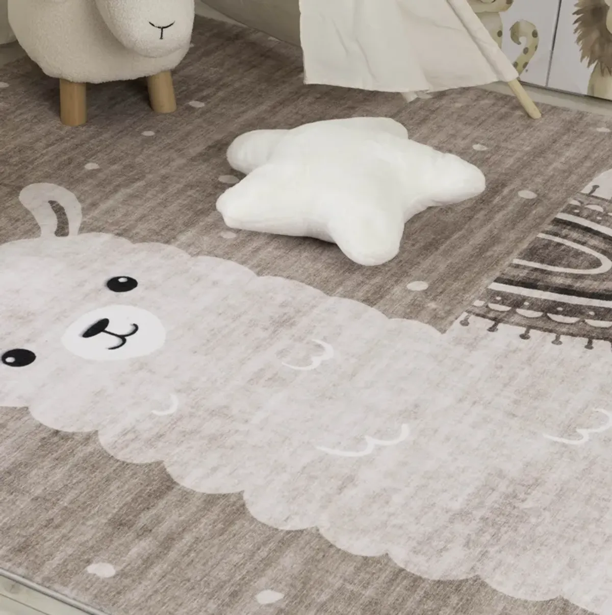 Soft Steps Playtime Llama Brown Beige Indoor Soft Area Rug