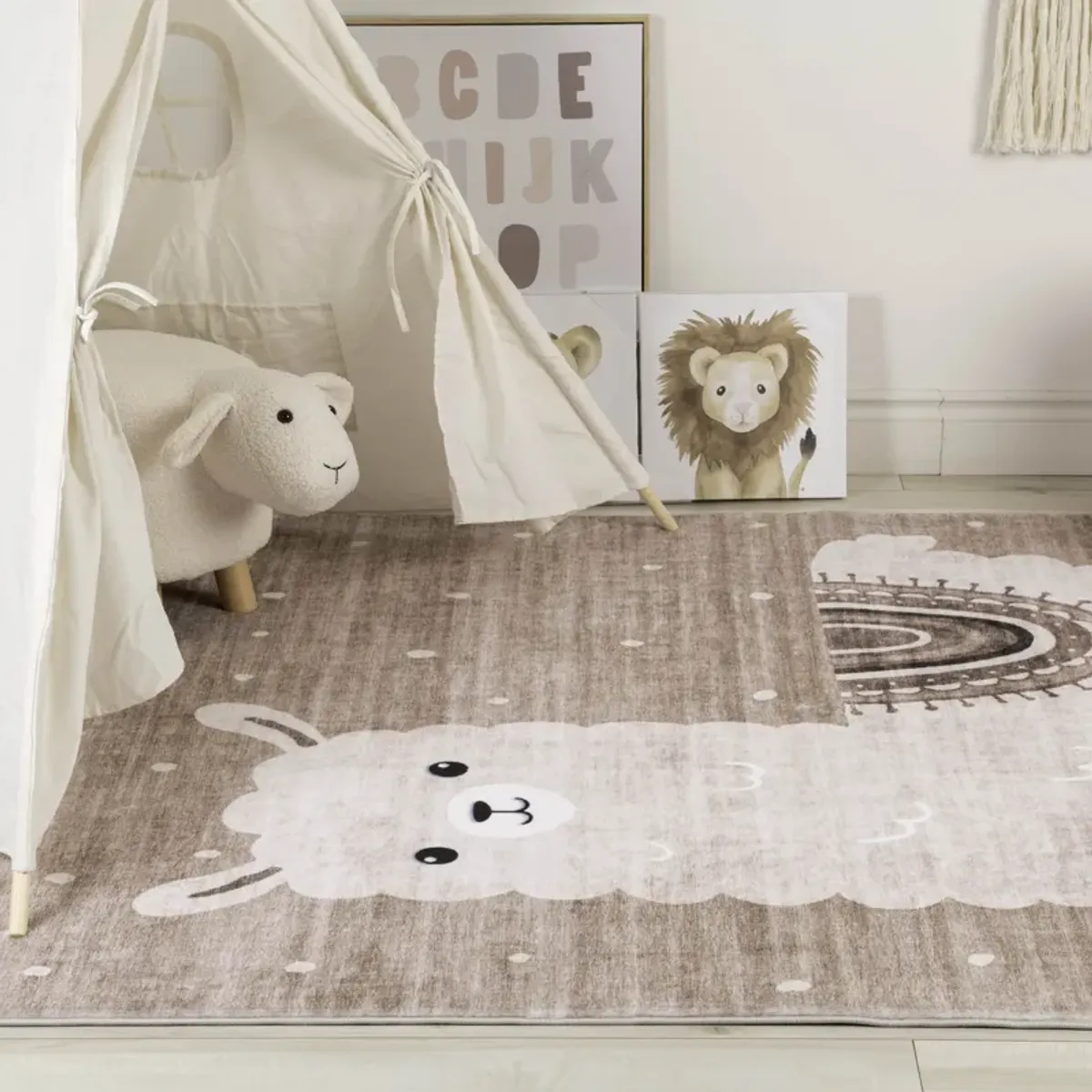 Soft Steps Playtime Llama Brown Beige Indoor Soft Area Rug