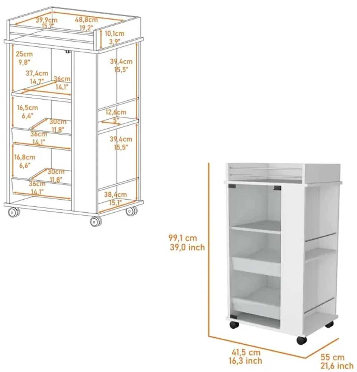 Willow Park Glass Door Bar Cart With Bottle Holder And Casters