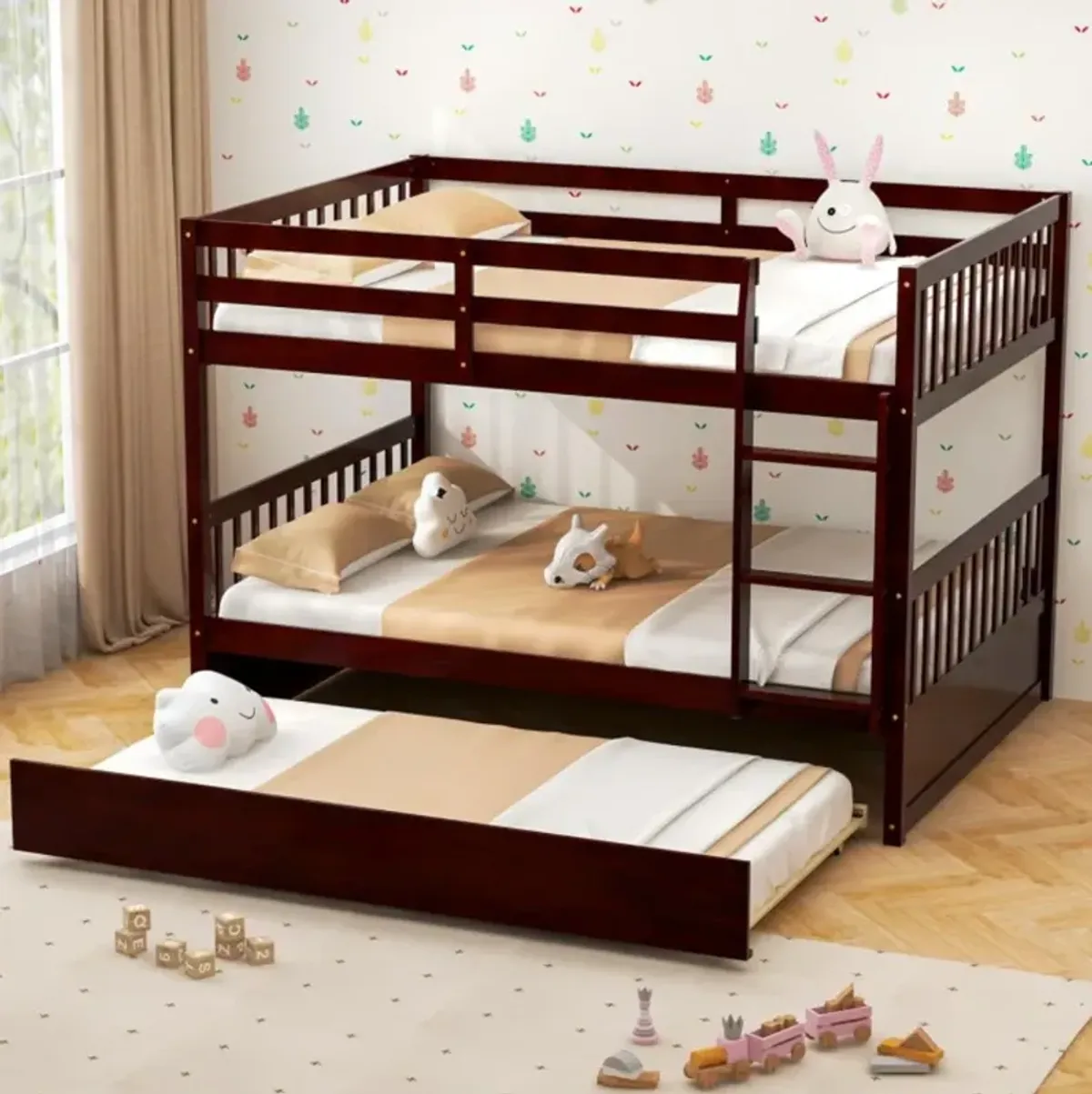 Hivvago Full over Full Bunk Bed Platform Wood Bed with Ladder