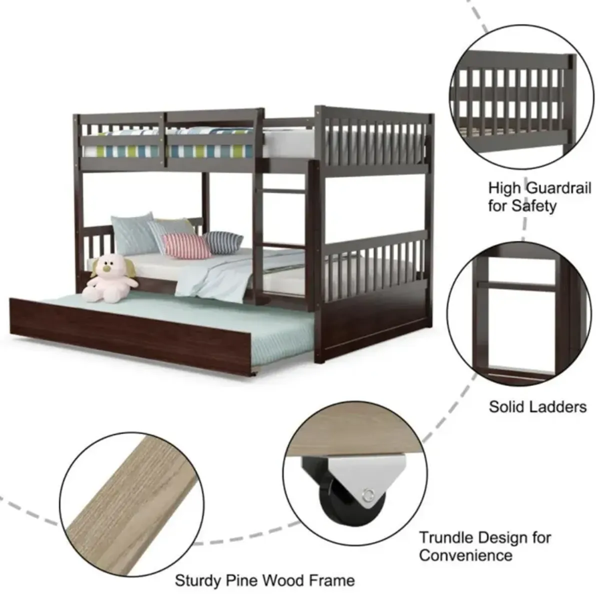 Hivvago Full over Full Bunk Bed Platform Wood Bed with Ladder