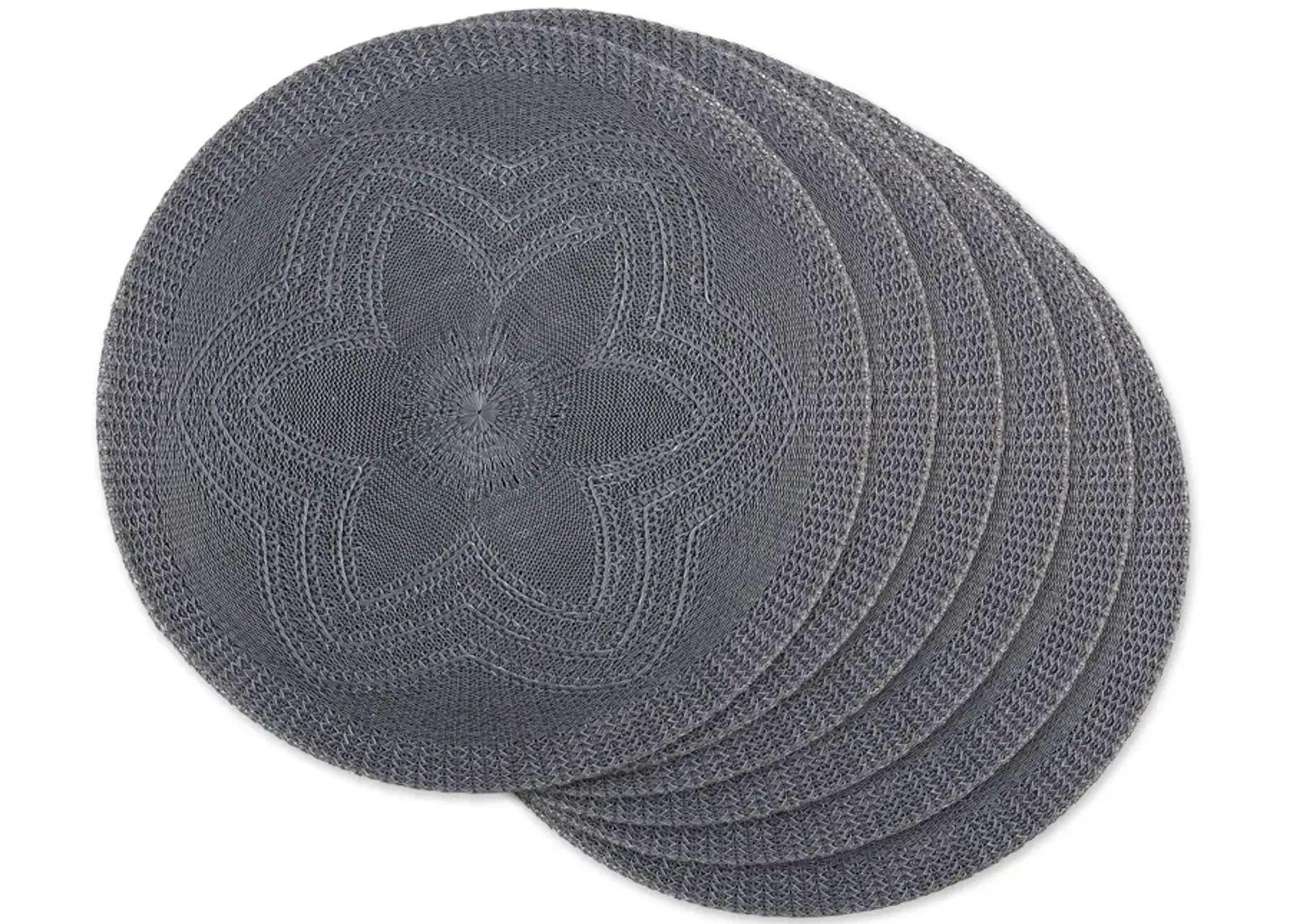 Set of 6 Gray Floral Woven Round Placemat  15"