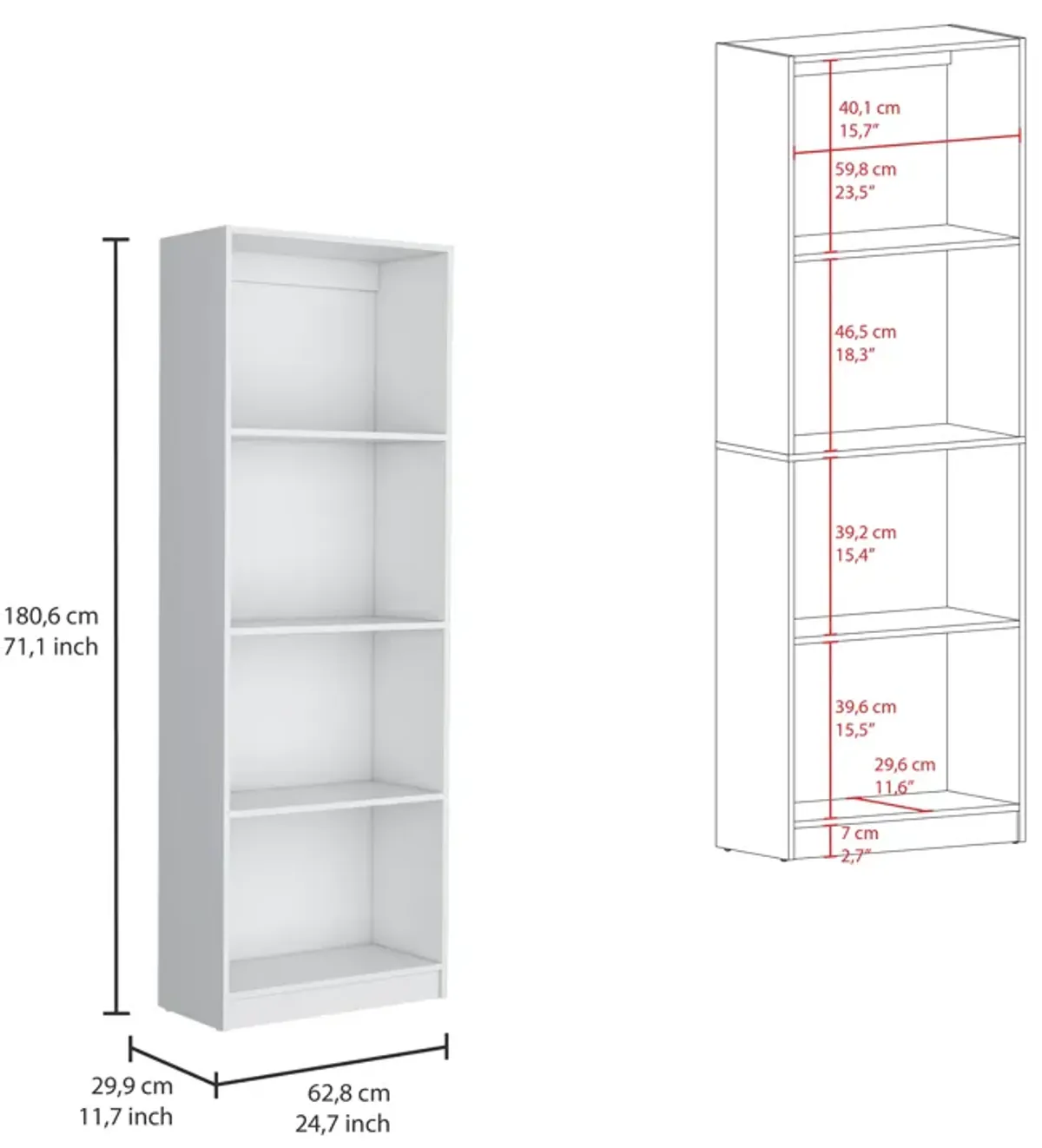 Simla 3 Piece Living Room Set with 3 Bookcases, White