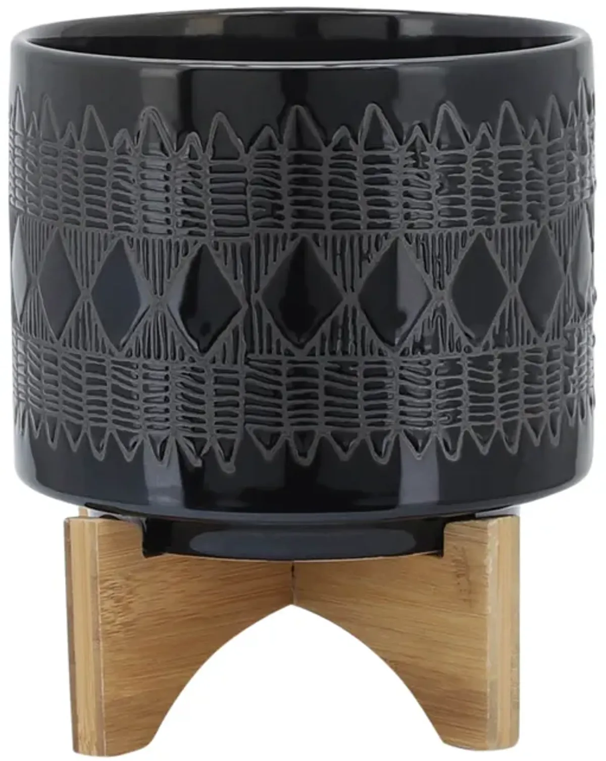 Aztec Planter on Wooden Stand, Black Set