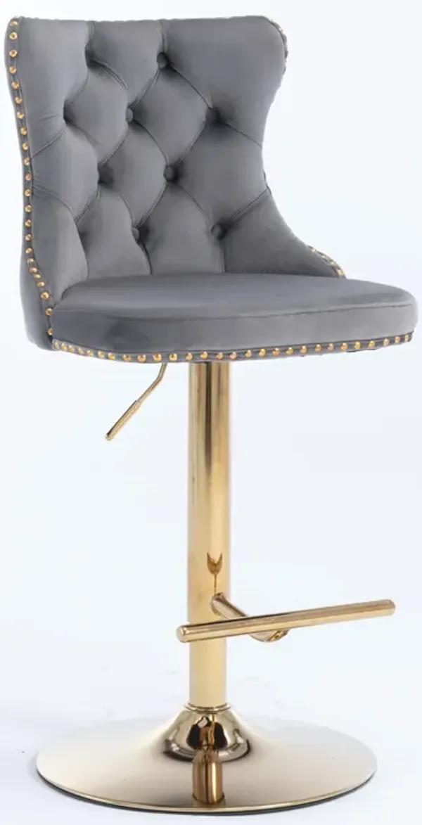 Hivvago Set of 2 Modern Upholstered Tufted Velvet Armless Bar Stools with Gold Details
