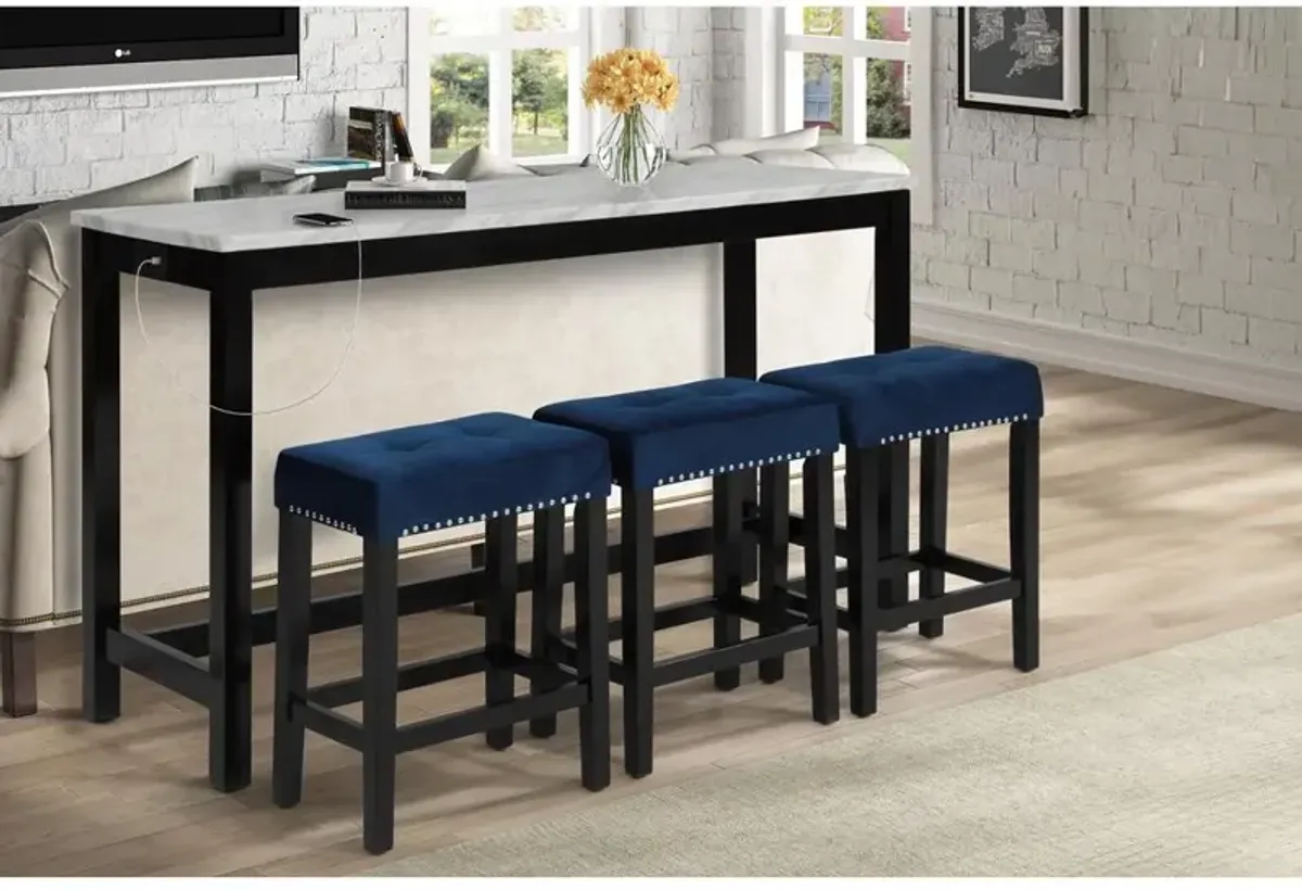 New Classic Furniture Furniture Celeste 4-Piece Faux Marble & Wood Bar Set in Blue