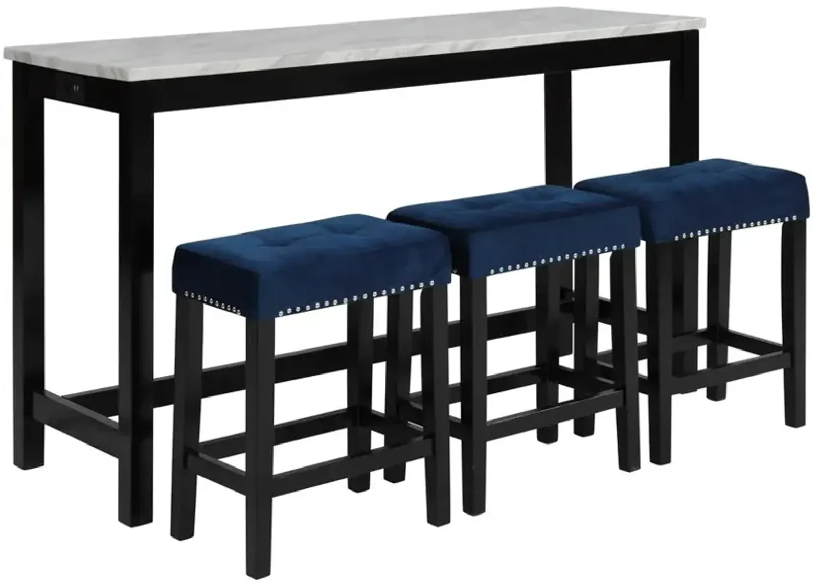 New Classic Furniture Furniture Celeste 4-Piece Faux Marble & Wood Bar Set in Blue