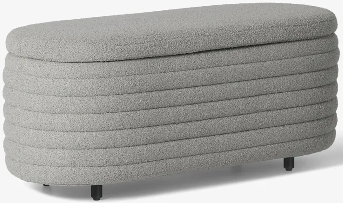 WestinTrends 42" Wide Mid-Century Modern Upholstered Teddy Sherpa Tufted Oval Storage Ottoman Bench