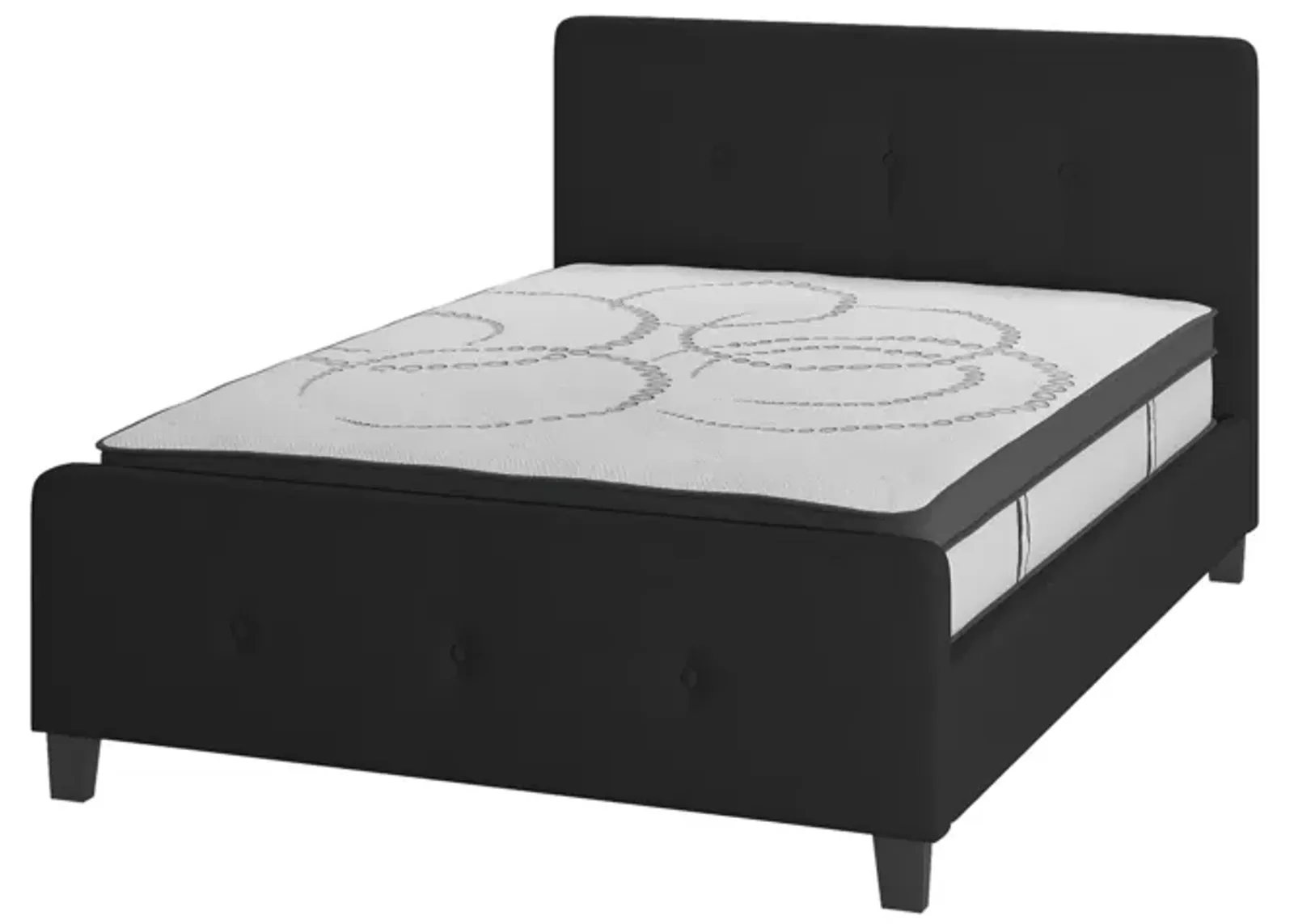 Tribeca Full Size Tufted Upholstered Platform Bed in Black Fabric with 10 Inch CertiPUR-US Certified Pocket Spring Mattress