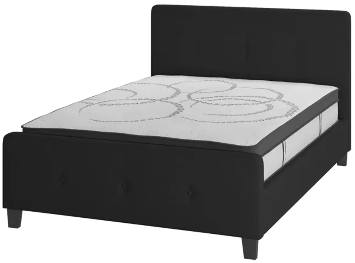 Tribeca Full Size Tufted Upholstered Platform Bed in Black Fabric with 10 Inch CertiPUR-US Certified Pocket Spring Mattress