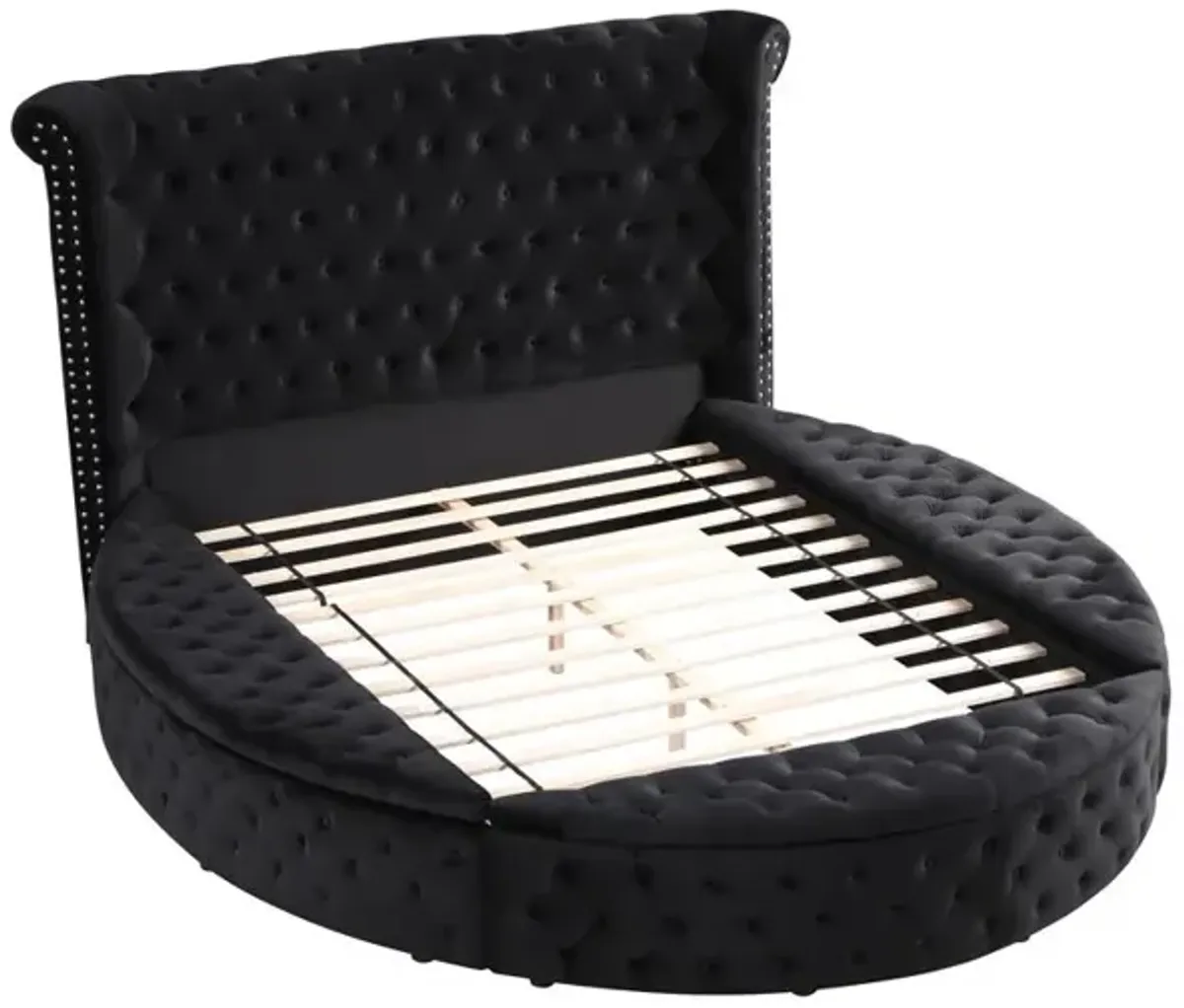 Best Master Furniture Isabella Fabric Platform Queen Bed with Storage in Black