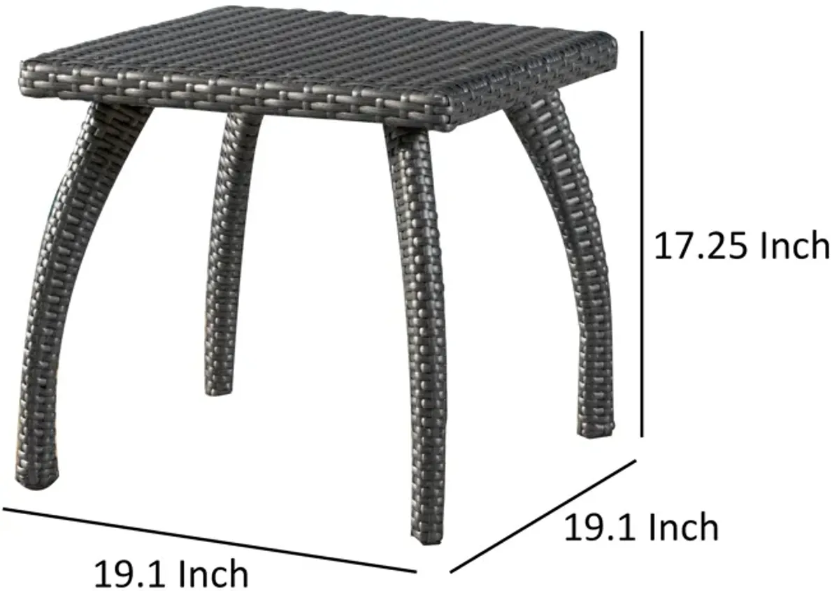 Honi Side End Table, Square 19 Inch, Gray Outdoor Rattan, Iron, Curved Legs