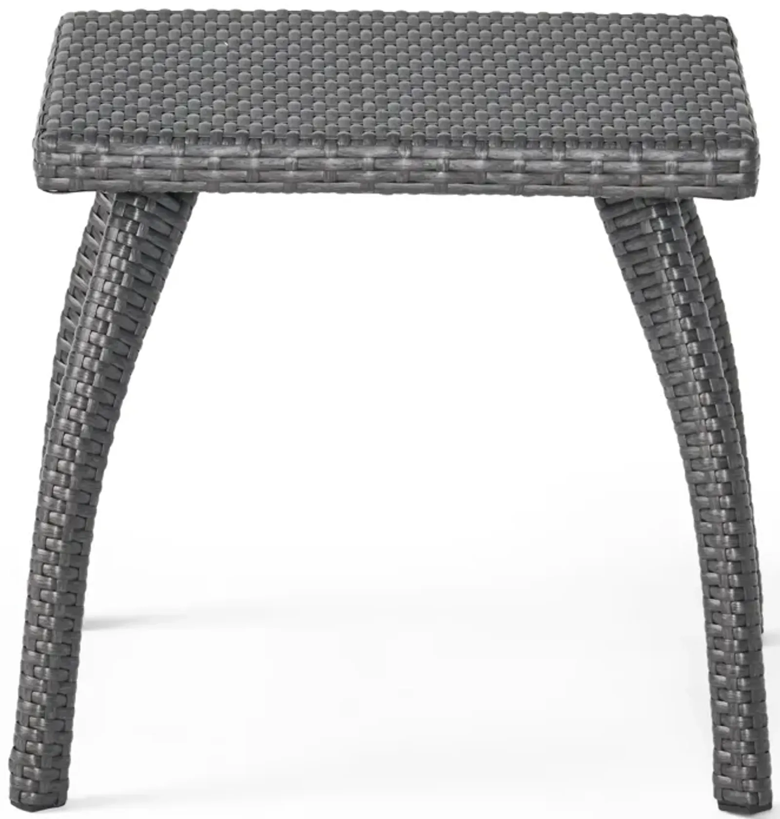 Honi Side End Table, Square 19 Inch, Gray Outdoor Rattan, Iron, Curved Legs