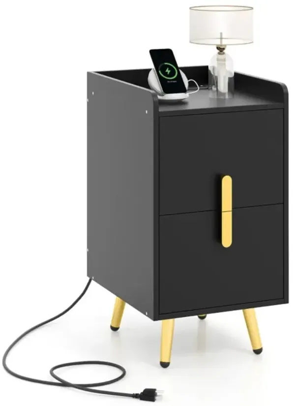 Hivvago Nightstand Side Tables with 2 Drawers and 2 USB Ports