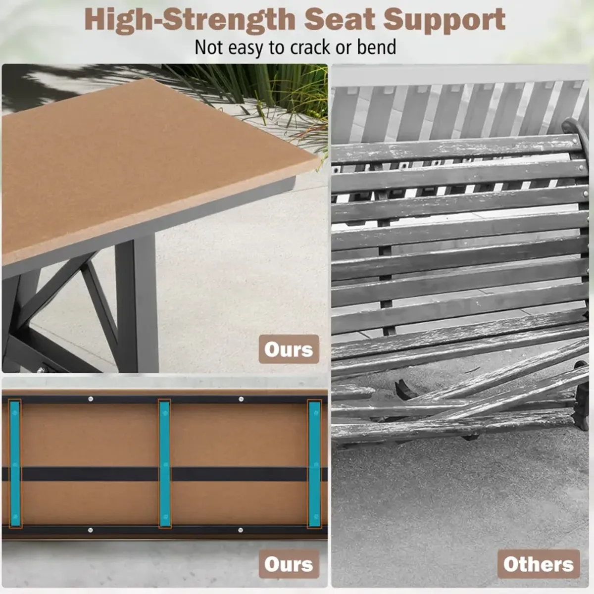 3-4 Person Outdoor HDPE Bench with Metal Frame-Brown