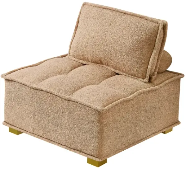 Lazy Sofa Ottoman With Gold Wooden Legs Teddy Fabric (Khaki)