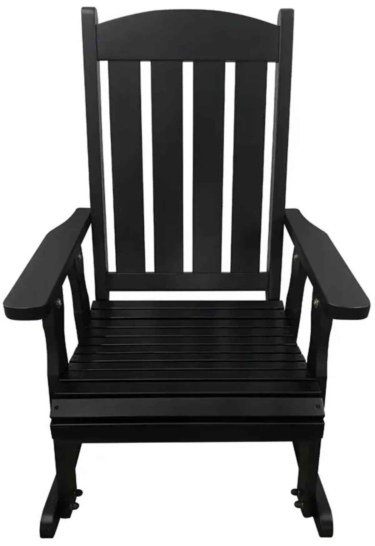 Wooden Rocking Chair with Comfortable Backrest Inclination, High Backrest and Deep Contoured Seat, Solid Fir Wood, Heavy Duty 600 LBS, for Both Outdoor and Indoor, Backyard, Porch and Patio Black