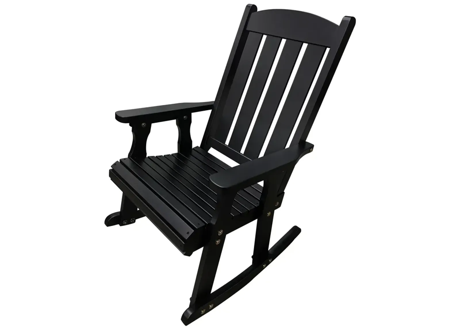 Wooden Rocking Chair with Comfortable Backrest Inclination, High Backrest and Deep Contoured Seat, Solid Fir Wood, Heavy Duty 600 LBS, for Both Outdoor and Indoor, Backyard, Porch and Patio Black