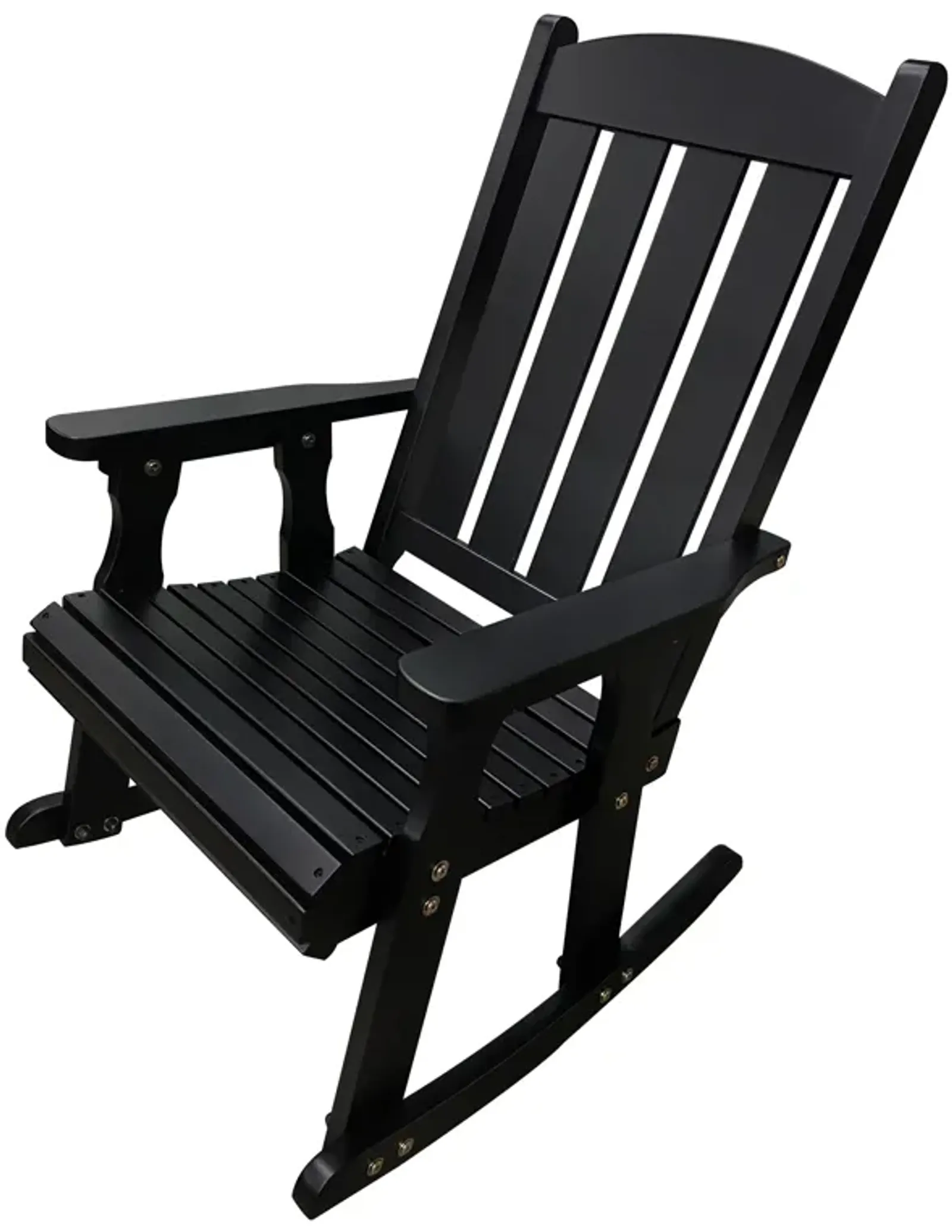 Wooden Rocking Chair with Comfortable Backrest Inclination, High Backrest and Deep Contoured Seat, Solid Fir Wood, Heavy Duty 600 LBS, for Both Outdoor and Indoor, Backyard, Porch and Patio Black