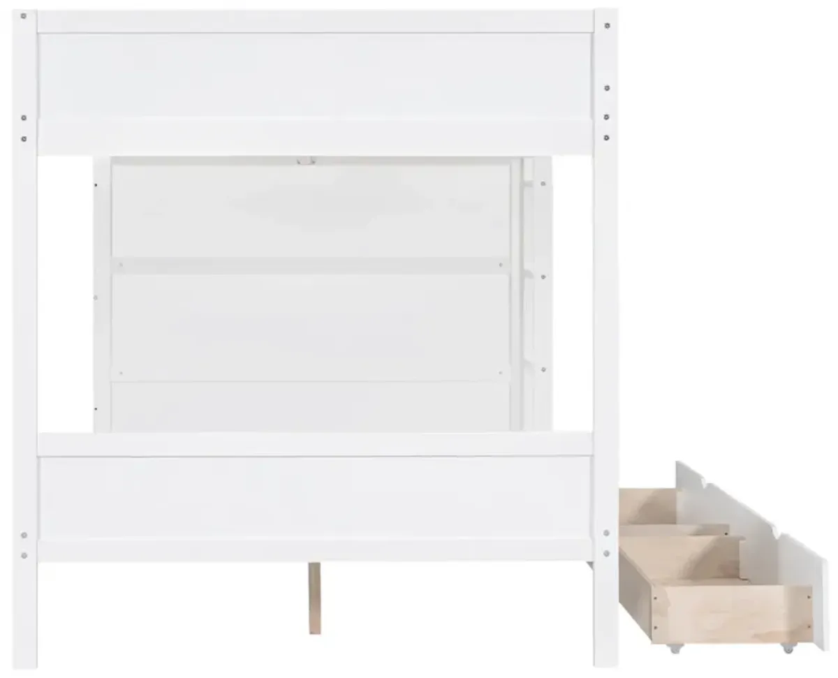 Full Over Full Bunk Bed With 2 Drawers And Multilayer Cabinet, White