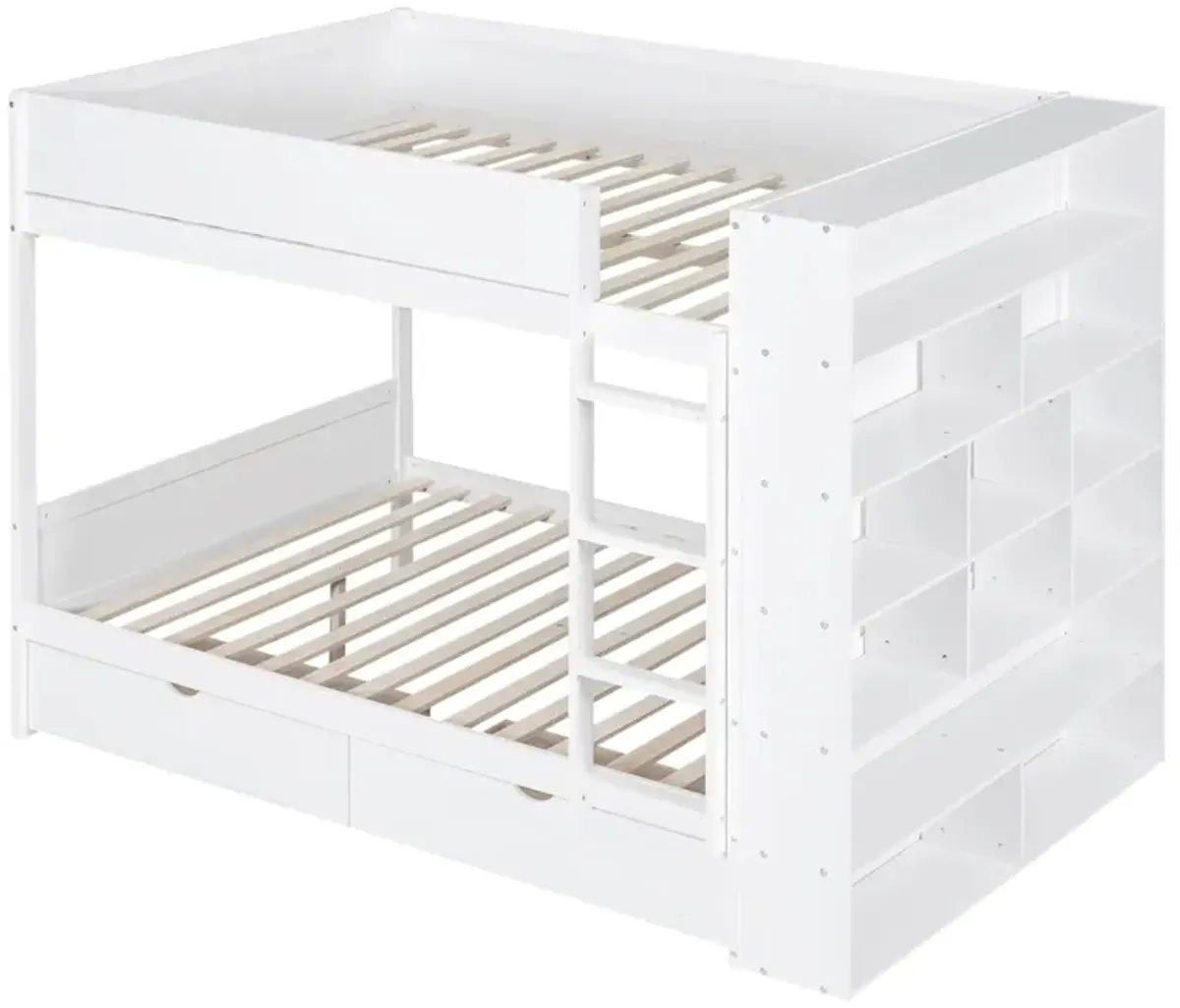 Full Over Full Bunk Bed With 2 Drawers And Multilayer Cabinet, White