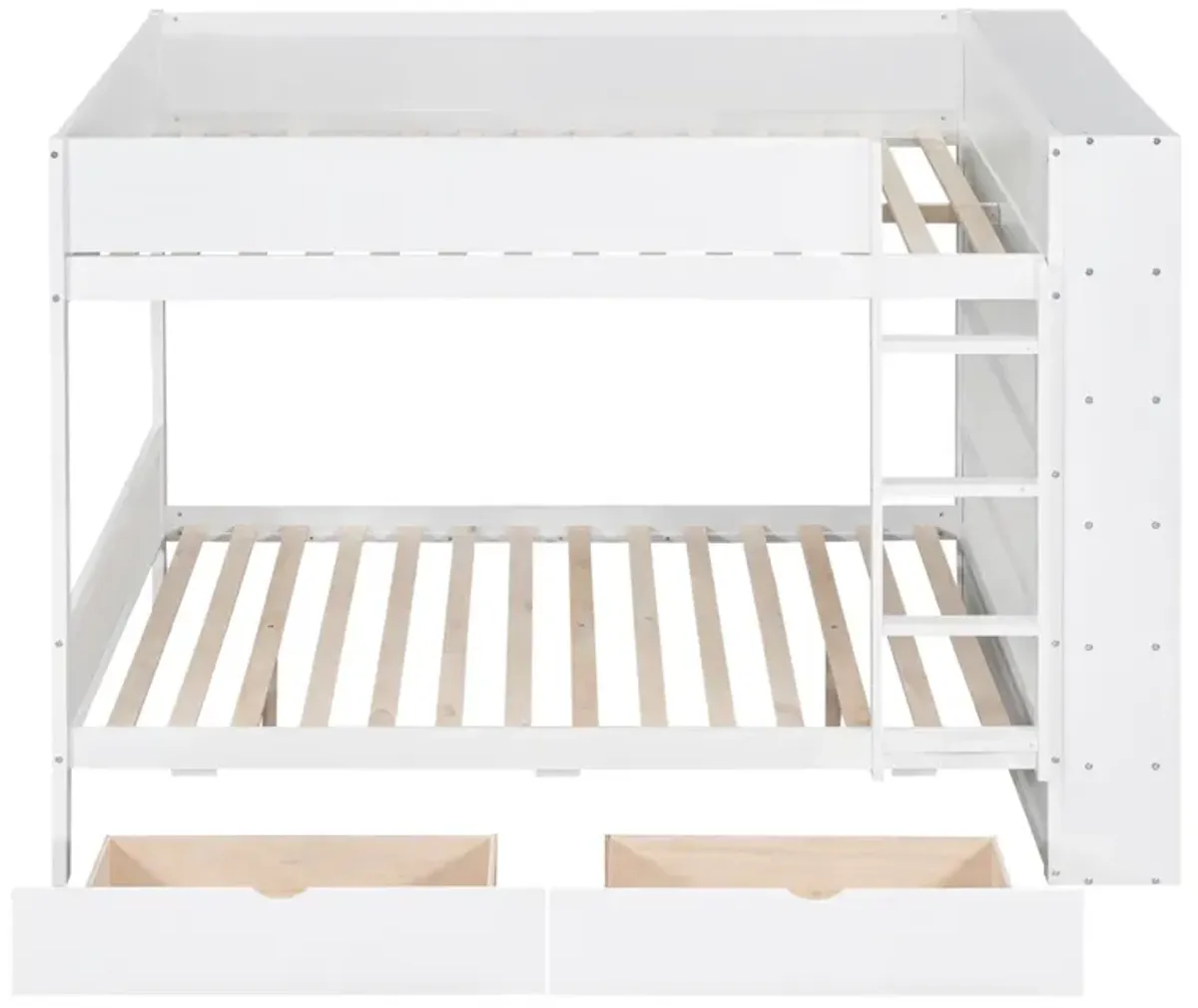 Full Over Full Bunk Bed With 2 Drawers And Multilayer Cabinet, White