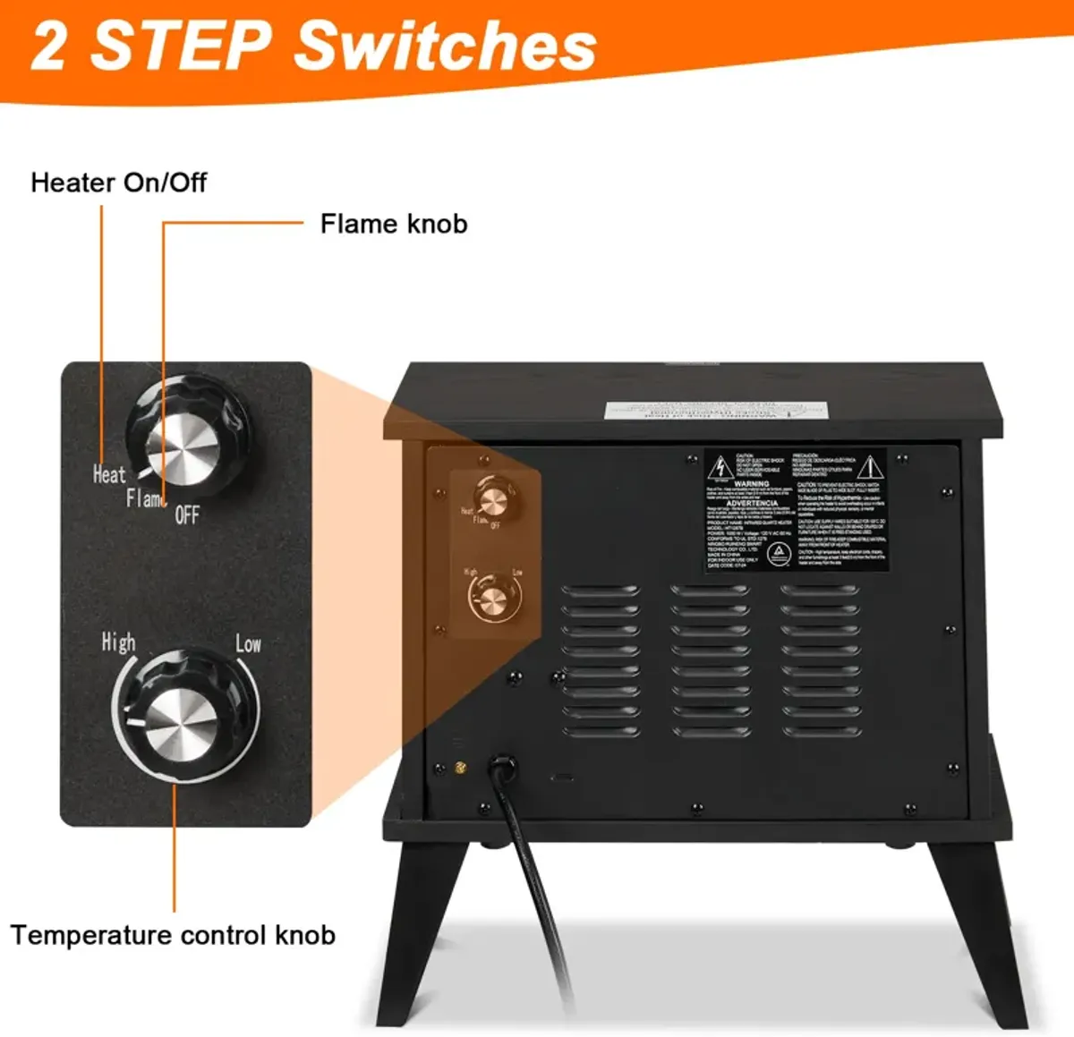 1000W Portable Electric Fireplace Stove with Overheat Protection for Home and Office