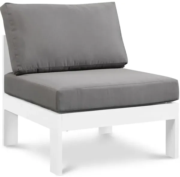 Meridian Furniture Nizuc Grey Water Resistant Fabric Outdoor Patio Aluminum Armless Chair