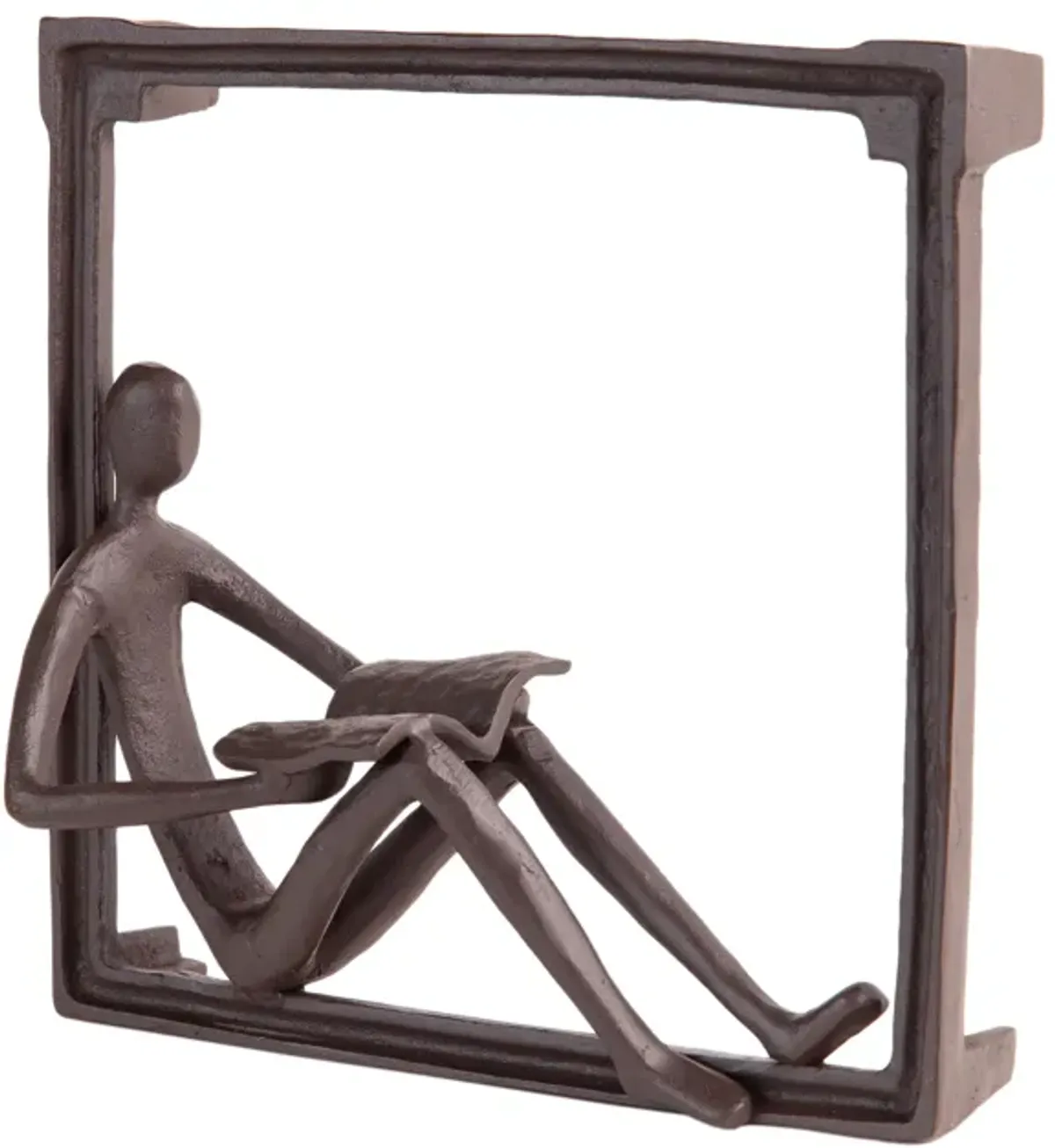 Man Reading on a Window Sill Hanging Wall Art Iron Sculpture