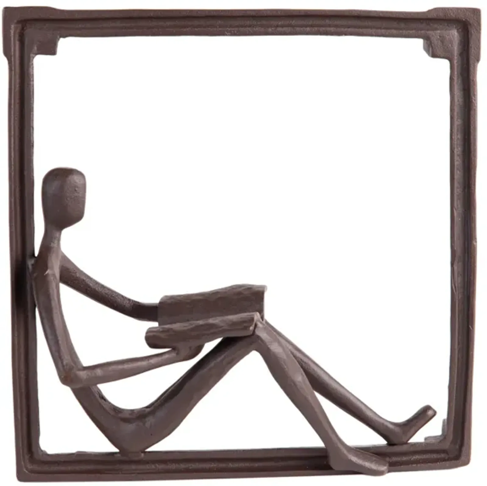 Man Reading on a Window Sill Hanging Wall Art Iron Sculpture