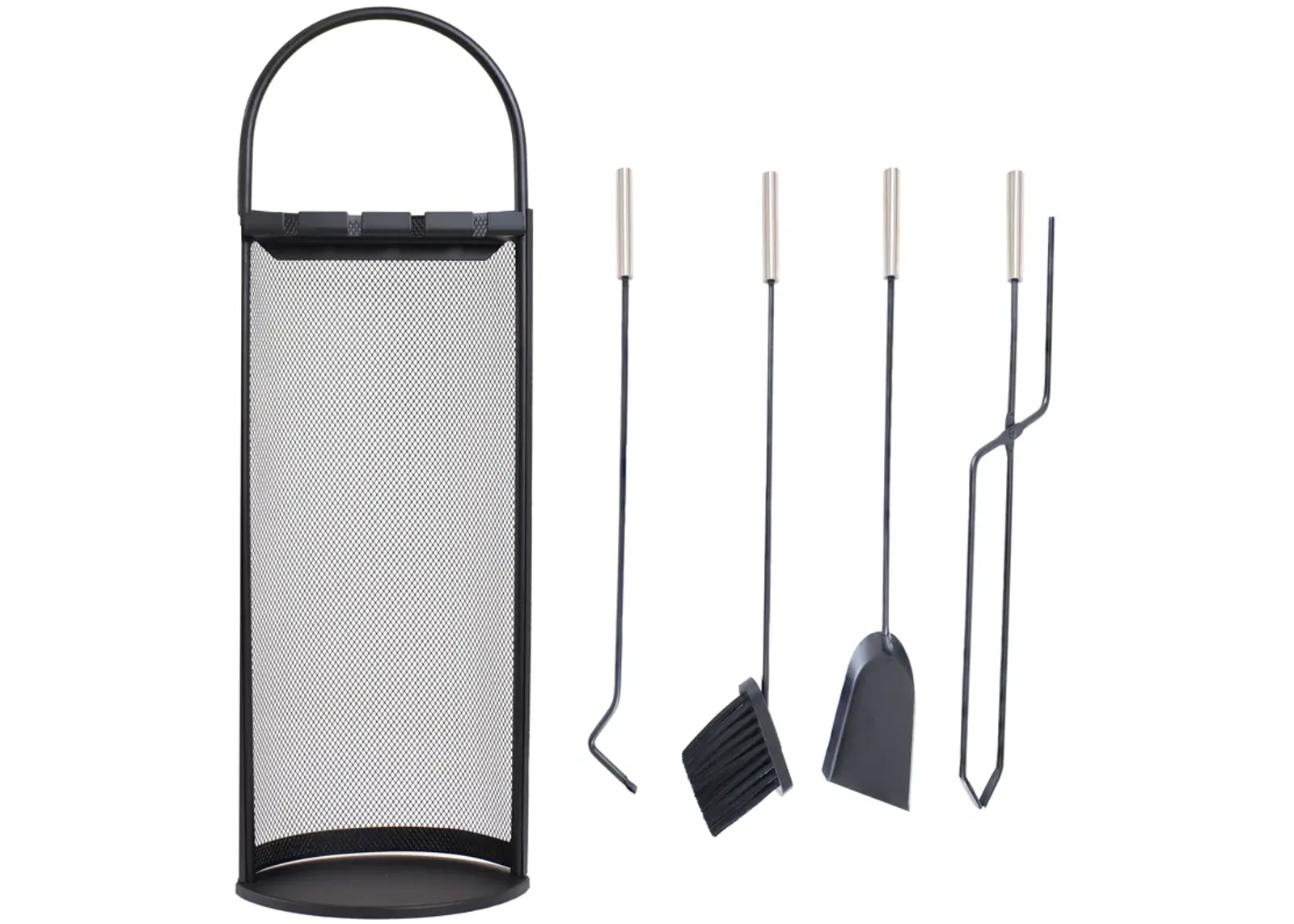 Sunnydaze 4-Piece Fireplace Tool Set with Mesh Shroud Holder