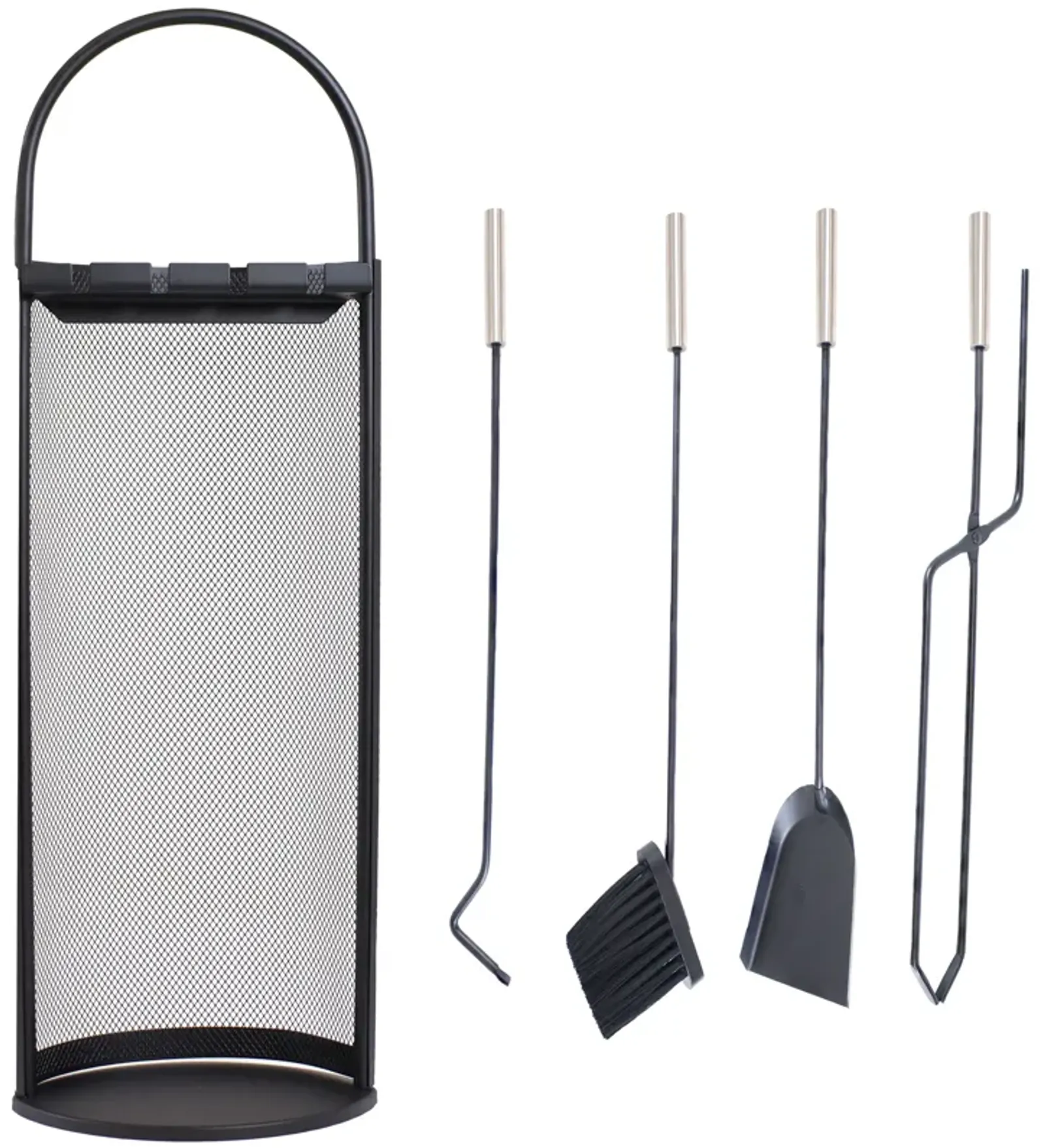 Sunnydaze 4-Piece Fireplace Tool Set with Mesh Shroud Holder