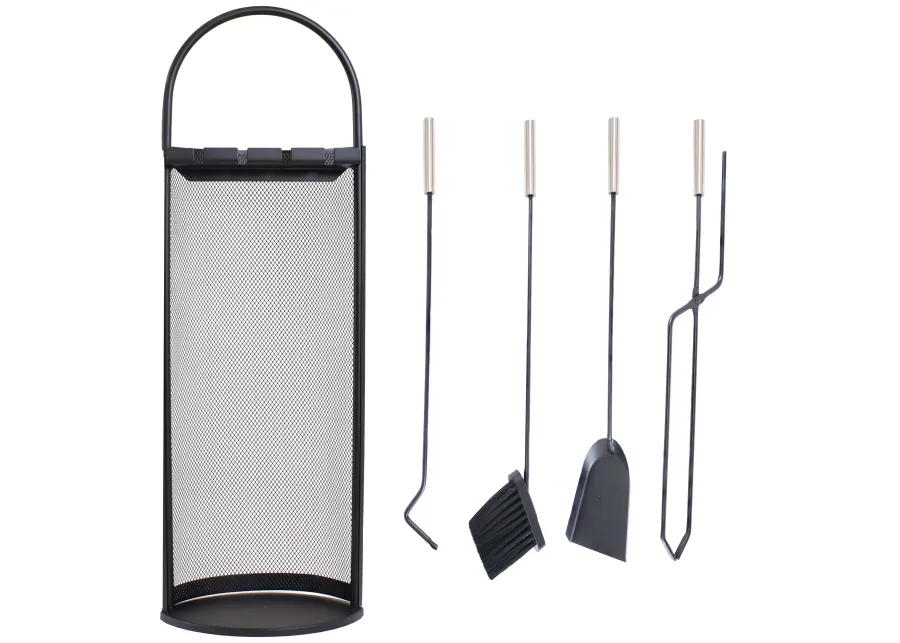 Sunnydaze 4-Piece Fireplace Tool Set with Mesh Shroud Holder