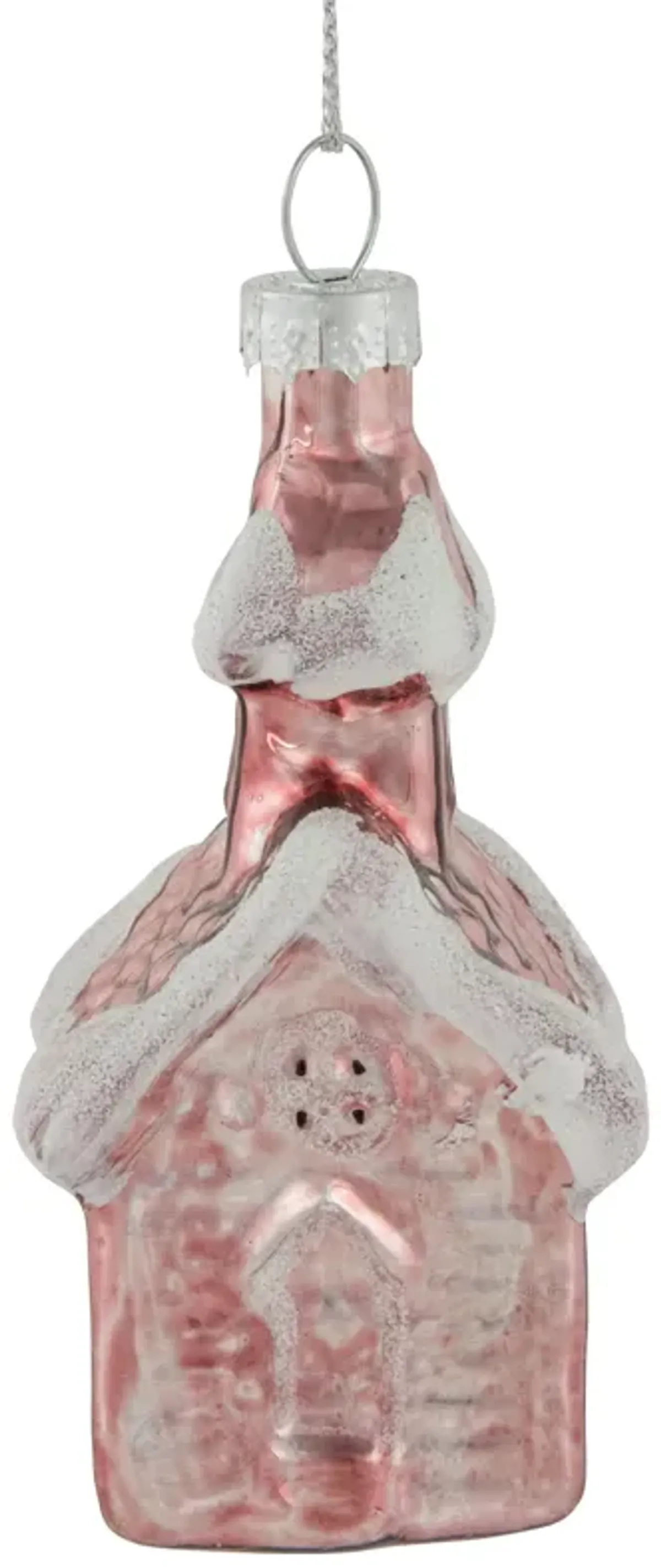 3.25" Snow Covered Pink Church Glass Christmas Ornament