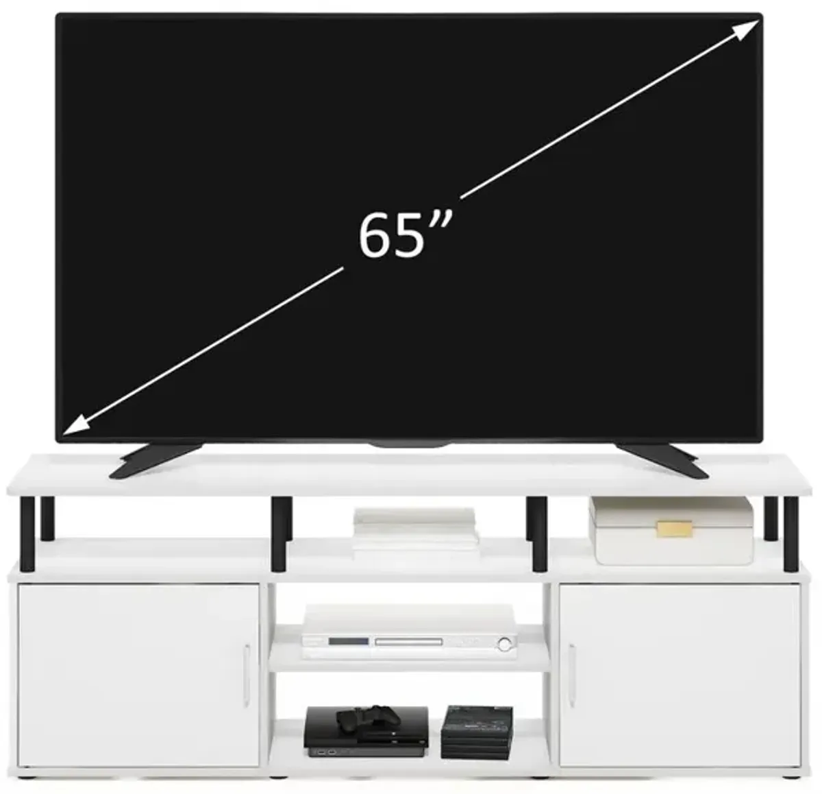 Furinno Jensen TV Stand for TV up to 70 Inch, Solid White/Black