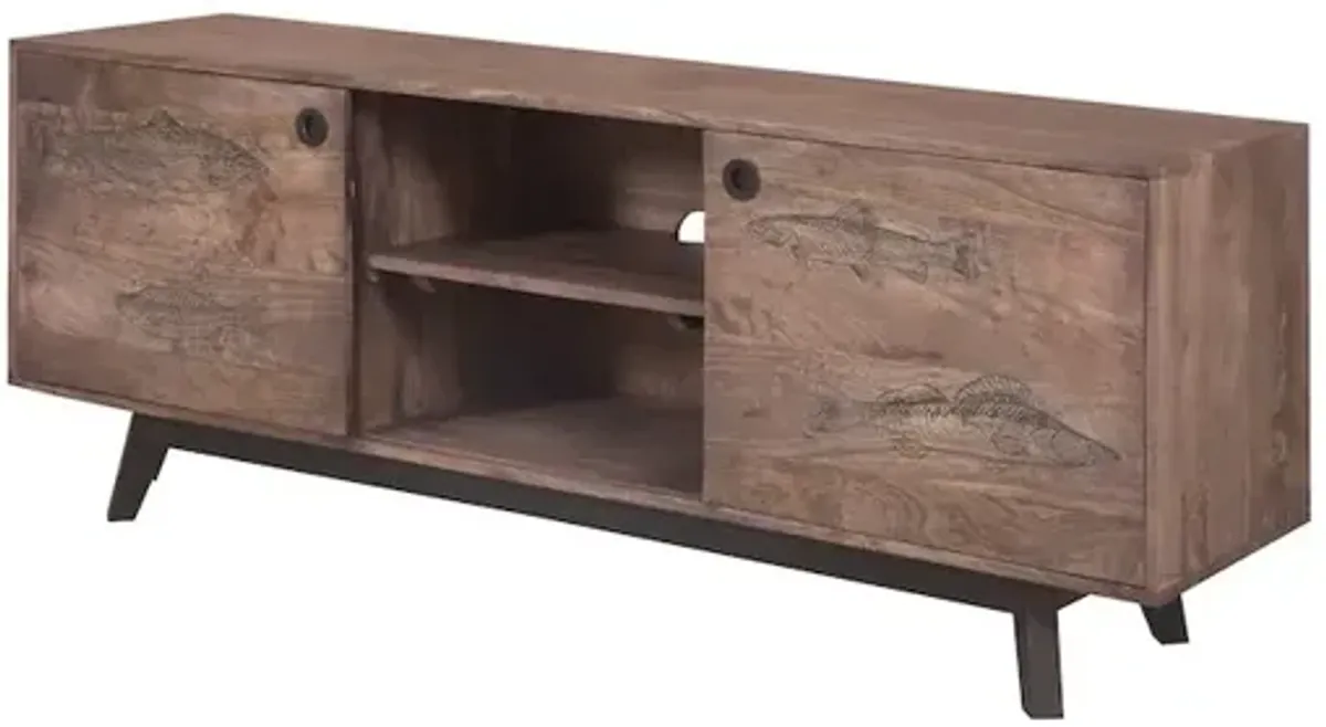 Porter Designs Fish Solid Wood TV Stand, Gray