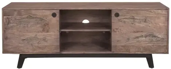 Porter Designs Fish Solid Wood TV Stand, Gray