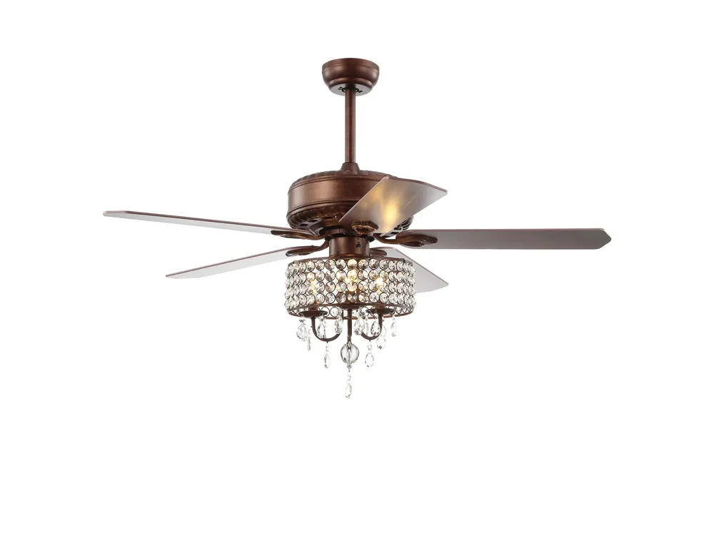 Becky 52" 3-Light Crystal LED Chandelier Fan With Remote, Oil Rubbed Bronze