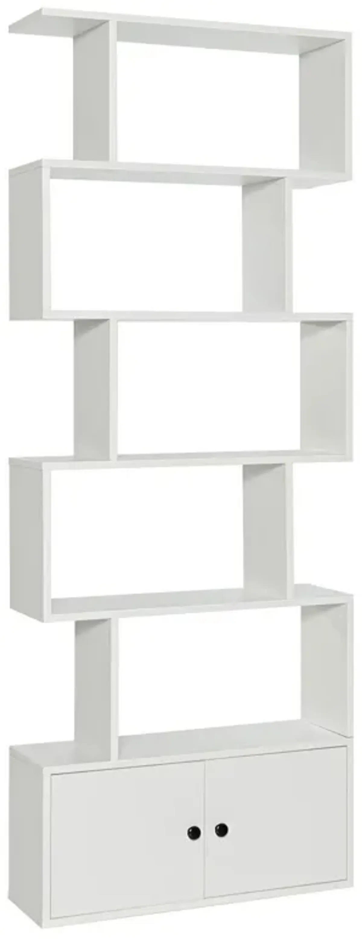 6-Tier S-Shaped Freestanding Bookshelf with Cabinet and Doors