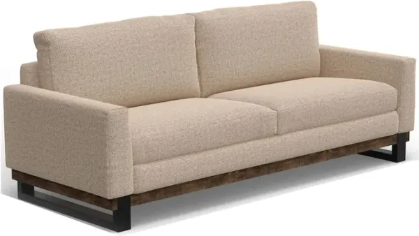 Bery Sofa, Modern Solid Pine Wood Base, Soft Light Brown Polyester - Benzara