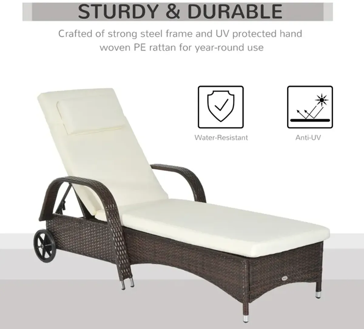 Mixed Brown Wicker Lounger: Adjustable PE Rattan Chaise with Cushion