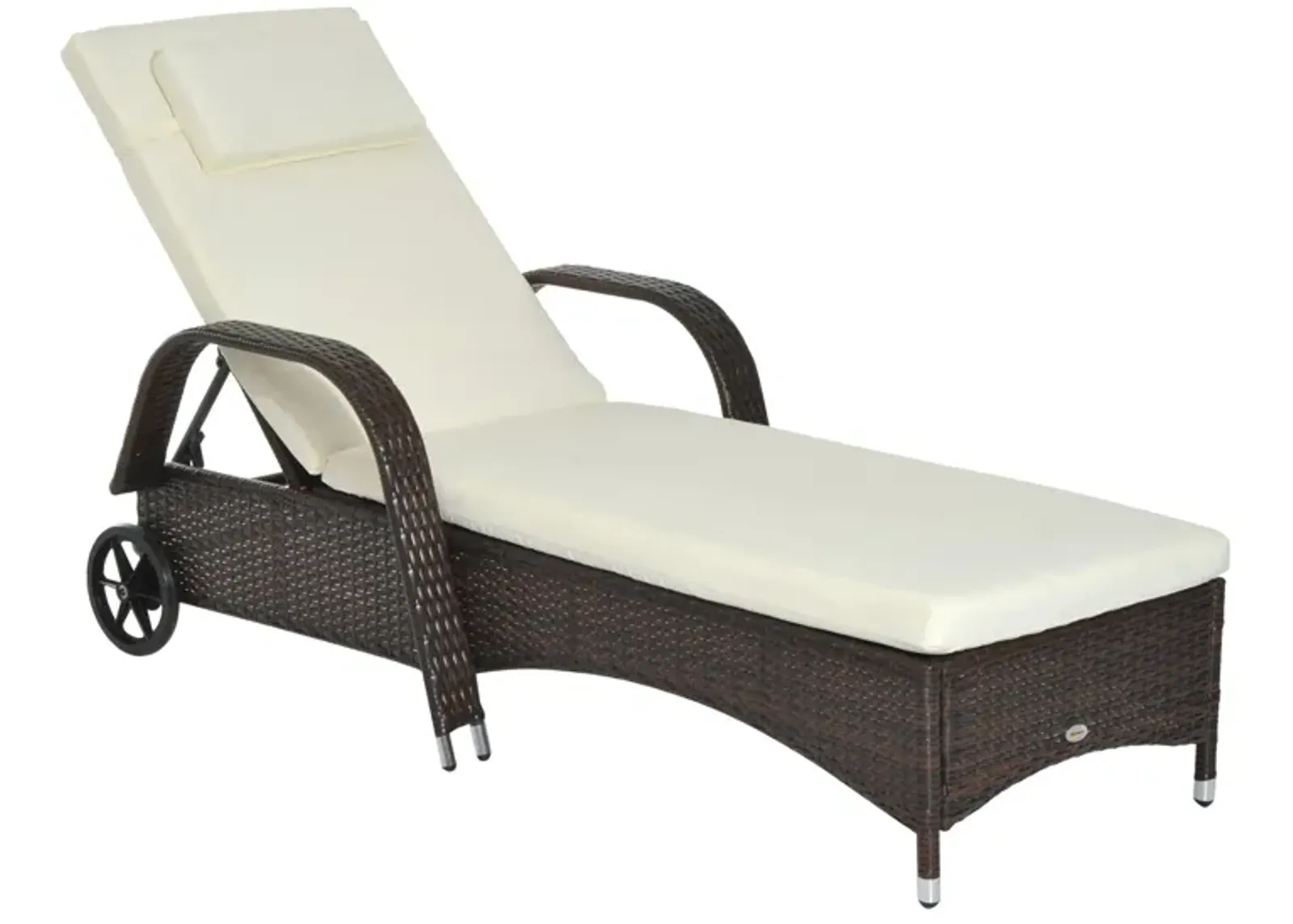 Mixed Brown Wicker Lounger: Adjustable PE Rattan Chaise with Cushion