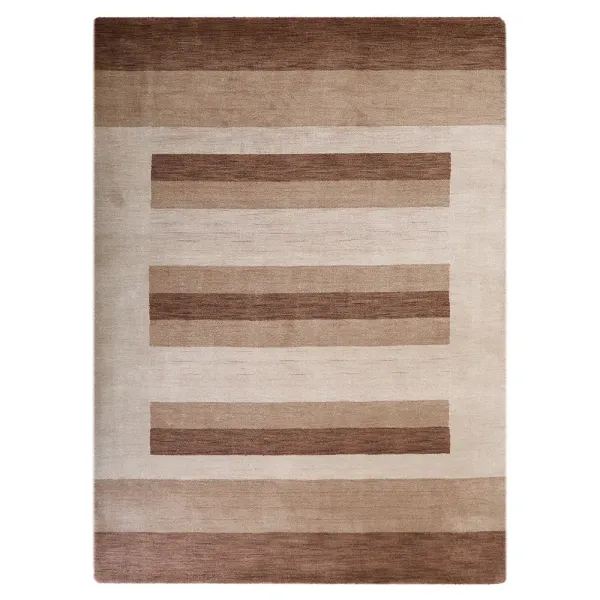 RUGSOTIC CARPETS HAND KNOTTED LOOM WOOL ECO-FRIENDLY AREA RUGS  - 6'7''x9'10'', Rectangle, Brown Light Beige Color, Contemporary Design, High Pile Handmade Anti Skid Rugs for Living Room (L0B904)