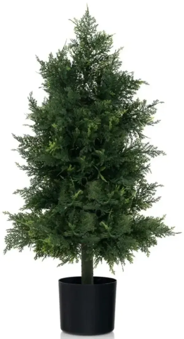 Hivvago Artificial Cedar Topiary Tree with Plastic Nursery Pot for Porch and Office